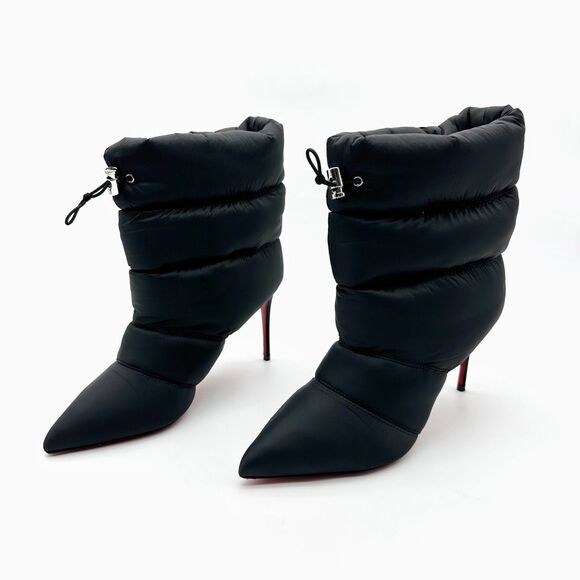 CHRISTIAN LOUBOUTIN Astro Pointue Black Puffer Ankle Boot Size 40 Nylon Stiletto - Picture 13 of 13